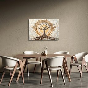 Sklenený obraz – Zlatý strom života v mozaike (70x50 cm)