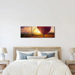 Obraz stromu v tvare srdca (s hodinami) (90x30 cm)