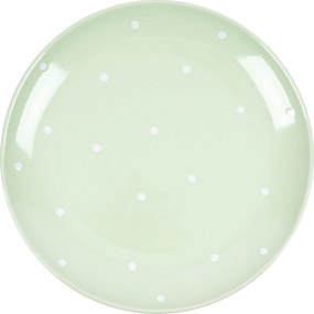 Keramický plytký tanier s bodkami, zelená