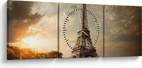 Obraz - Eiffelova veža, Paríž, Francúzsko (s hodinami) (90x30 cm)