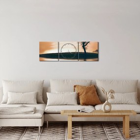 Obraz stromu na ostrove (s hodinami) (90x30 cm)