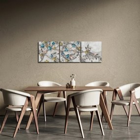 Obraz- Na vetve - abstraktné (s hodinami) (90x30 cm)