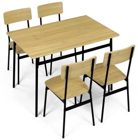 Set jedálenský (1+4), MDF dekor divoký dub, čierny kov AUT-O2155 OAK