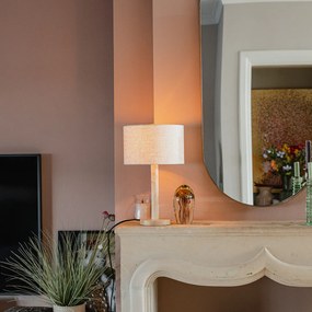Rustikálna stolná lampa drevená s ľanovým tienidlom béžová 25 cm - Mels