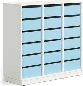 Úložná skrinka CASPER, 18 zásuviek, so soklom, biela/sky blue