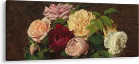 Obraz - Henri Fantin-Latour, Roses de Nice on a Table, reprodukcia (120x50 cm)