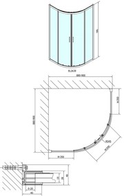 Polysan, EASY LINE štvrťkruhová sprchová zástena 900x900mm, sklo BRICK, EL2638