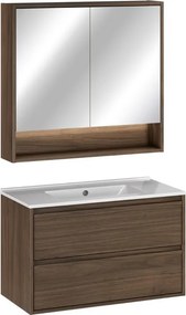 Koupelnová sestava Villa se zápustným umyvadlem a zrcadlem 80 cm ořech
