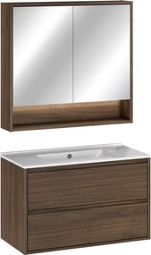 Koupelnová sestava Villa se zápustným umyvadlem a zrcadlem 80 cm ořech
