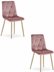 Set dvoch jedálenských stoličiek LIBRA zamatové ružové / drevené nohy (2 ks)