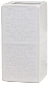 Biely porcelánový držiak na kefky s ornamentmi - 7*7*12 cm