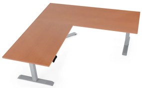 Výškovo nastaviteľný stôl OfficeTech Angle, 180 x 200 cm, sivá podnož, čerešňa