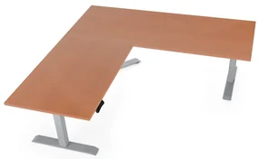 Výškovo nastaviteľný stôl OfficeTech Angle, 180 x 200 cm, sivá podnož, čerešňa