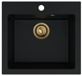 Sink Quality Ferrum 50, kuchynský granitový drez 490x450x195 mm + zlatý sifón, čierna, SKQ-FER.C.1K50.XG