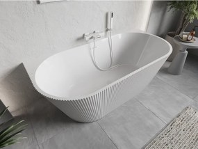 Mexen Oris, voľne stojaca ryhovaná vaňa 150 x 75 cm, biela lesklá, biely prepad, 52871507500-20