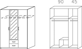 Šatníková skriňa so zrkadlom Case, 136 cm, dub artisan