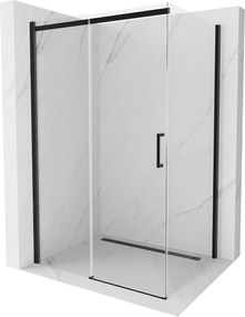 Mexen Omega, sprchovací kút s posuvnými dverami 130 (dvere) x 80 (stena) cm, 8mm sklo, čierny profil-číre sklo, 825-130-080-70-00