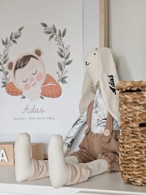 Plyšový králik v béžovom overale eukaliptus s menom dieťaťa
