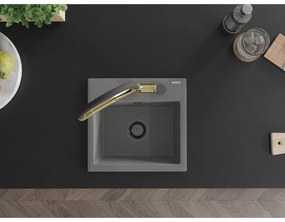 Mexen Milo, granitový drez 435x410x171 mm, 1-komorový a drezová batéria Duo, šedá, 6505-71-671701-57-B