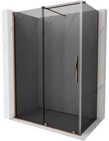 Mexen Velar, sprchový kút s posuvnými dverami 160 x 85 cm, 8mm šedé sklo, ružové zlato, 871-160-085-41-60
