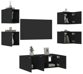 6-dielne TV nástenné skrinky s LED čierne kompozitné drevo 3216812