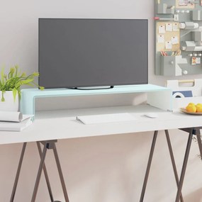 Sklenený TV stojan/stojan pod monitor, biely, 80x30x13 cm