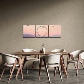 Obraz - Hejno vtákov II. (s hodinami) (90x30 cm)