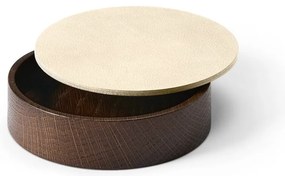 Hnedý/krémový drevený/z eko kože úložný box s vekom/dekoratívny ø 11x3,5 cm Circle Nupo – LIND DNA