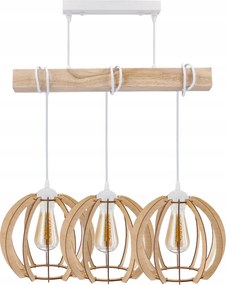 BERGE LED závesné stropné svietidlo, drevené, biele, 3xE27, vzácna guľa