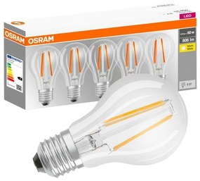 5PAK LED žiarovka E27 A60 7W = 60W 806lm 2700K Warm 300° Filament OSRAM