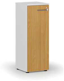 Nízka kancelárska skriňa s dverami PRIMO WHITE, 1087 x 400 x 420 mm, biela/buk