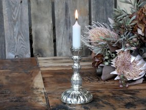 Strieborný antik sklenený svietnik na úzku sviečku - Ø 9*14cm