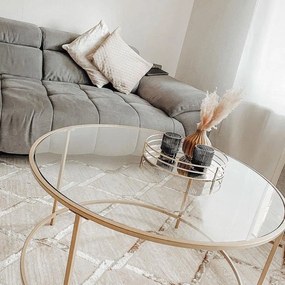 Sklenený konferenčný stolík, okrúhly stolík, farba zlatá