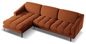 Oranžová zamatová rohová pohovka (ľavý roh) Nalu – Makamii