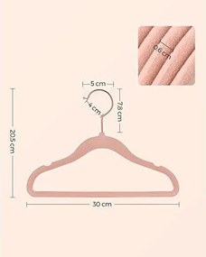 Vešiaky pre deti, Balenie 50 ks detských zamatových vešiakov, 30 x 0,5 x 20,5 cm, svetloružové
