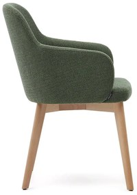 Tmavozelené čalúnené jedálenské kreslo s podrúčkami Nelida – Kave Home