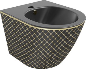 Mexen Lena, závesný bidet 480x370x325 mm, čierna matná - zlatý vzor, 35224879