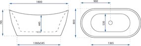 Voľne stojaca akrylátová vaňa REA FERRANO SLIM 180x80 cm biela, sifón Click-Clack - biely