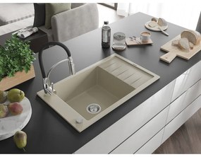 Mexen Elias, 1-komorový granitový drez 795x480x200 mm a drezová batéria Aster, béžová, 6511-69-73450-07