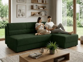 AKCIA Rozkladacia obojstranná sedacia súprava do L TAVERO SLIM 201x140 cm, tmavozelená II. akosť