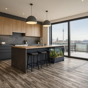 PVC podlaha - lino Toptex Line Oak 906L, na mieru, šíře 5m, šedá, filc, chodba / predsieň