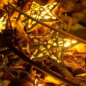 DECOLED LED světelný řetěz na baterie, kovové hvězdy, teple bílá, 10 diod, 1,3 m