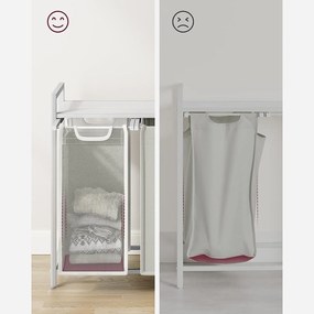 Kôš na bielizeň, 3 priehradky, s poličkou, kovový rám, biely