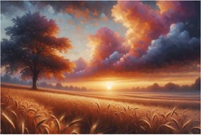 Obraz – Západ slnka na poli (90x60 cm)