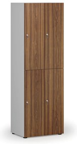 Drevená šatníková skrinka S4 s úložnými boxmi, 4 boxy, demont, cylindrický zámok, sivá/orech