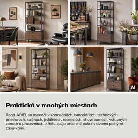 Regál so zásuvkami do kancelárie, na šanóny a dokumenty, otvorené police, kovový, antracitový/orech, 800x2200x400 mm: ARIEL Eco Design