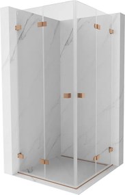 Mexen Lunar-F Duo, skladací sprchový kút 80 x 80 cm, 8mm číre sklo, profil medená matná, 836-080L-080P-65-00
