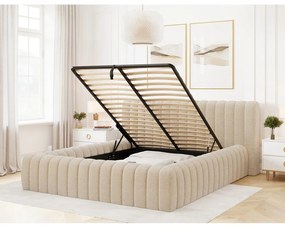 Béžová čalúnená dvojlôžková posteľ s úložným priestorom s roštom 140x200 cm Carilla – ELTAP