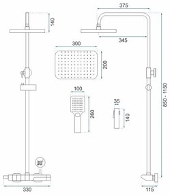 Sprchový set s termostatom Rea Rob nikel - vaňová batéria, dažďová, ručná a bidetová sprcha