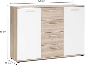 Komoda so 4 zásuvkami Jacky, dub sonoma/biela